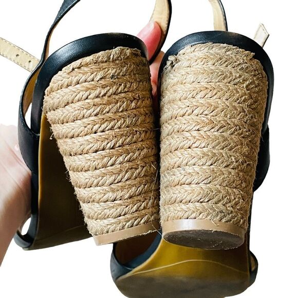 TALBOTS Black Strappy Espadrille Heel Black Leather Pumps SZ 10 - Picture 8 of 12